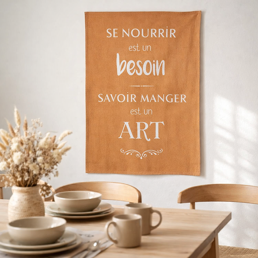 Torchon Savoir manger Caramel 50 x 70 en situation