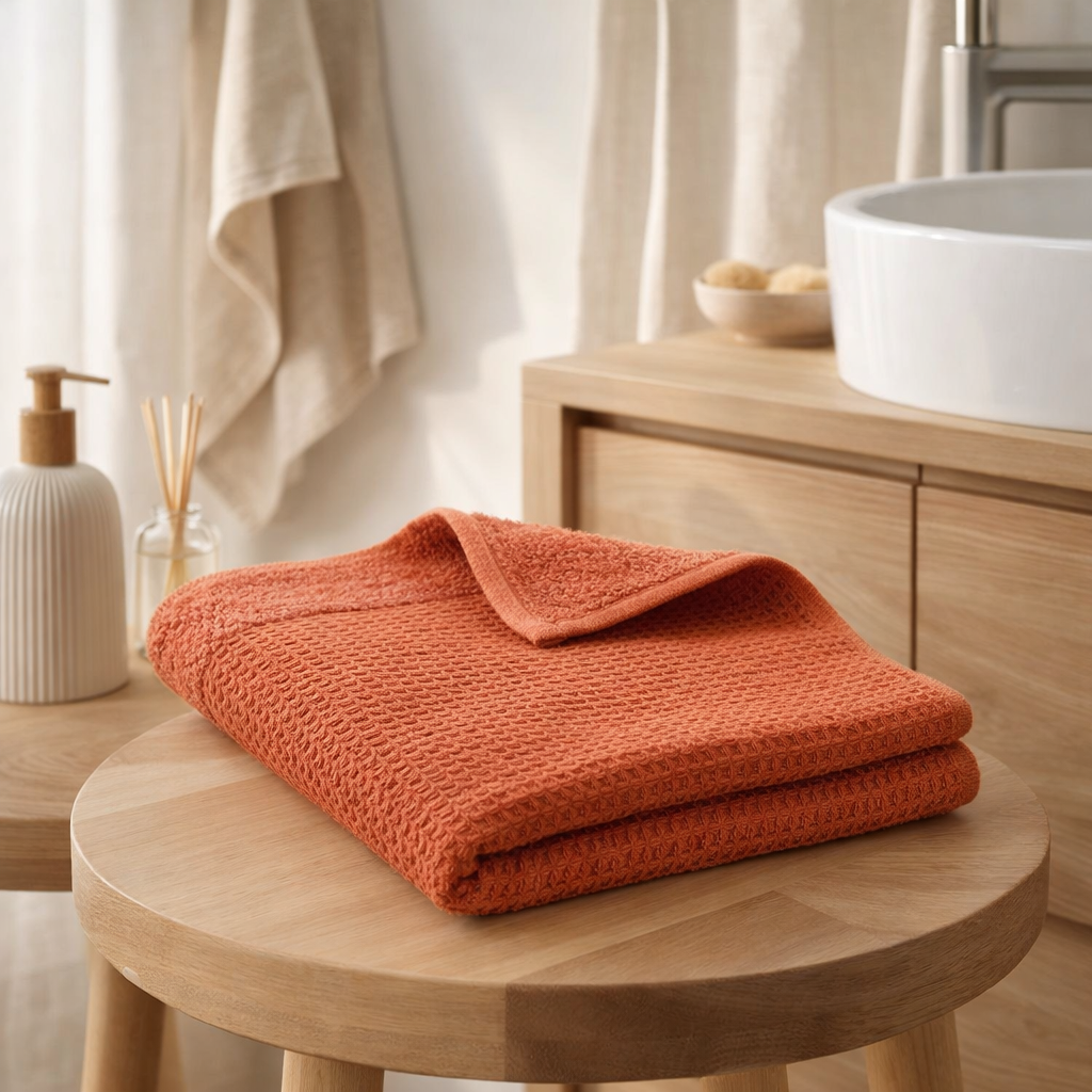 Drap de douche recyclé Abby Marmelade 70 x 130 en situation