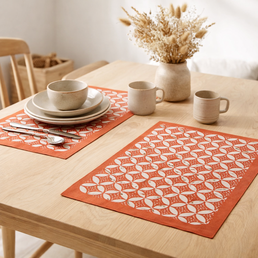 Set de table enduit Fatou recyclé Rouge 33 x 48 en situation