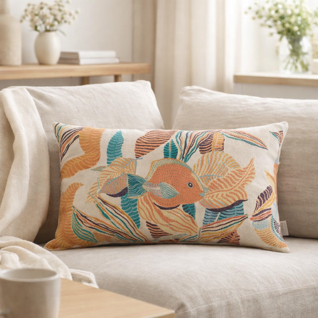 Coussin imprimé Dori Papaye 30 x 50 en situation
