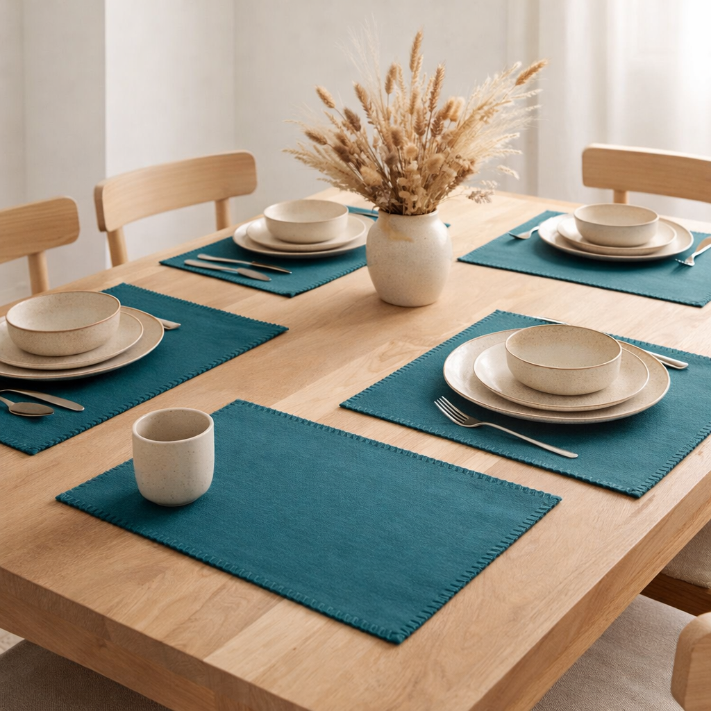 Lot de 4 sets de table recyclés Delia Paon 33 x 45 en situation