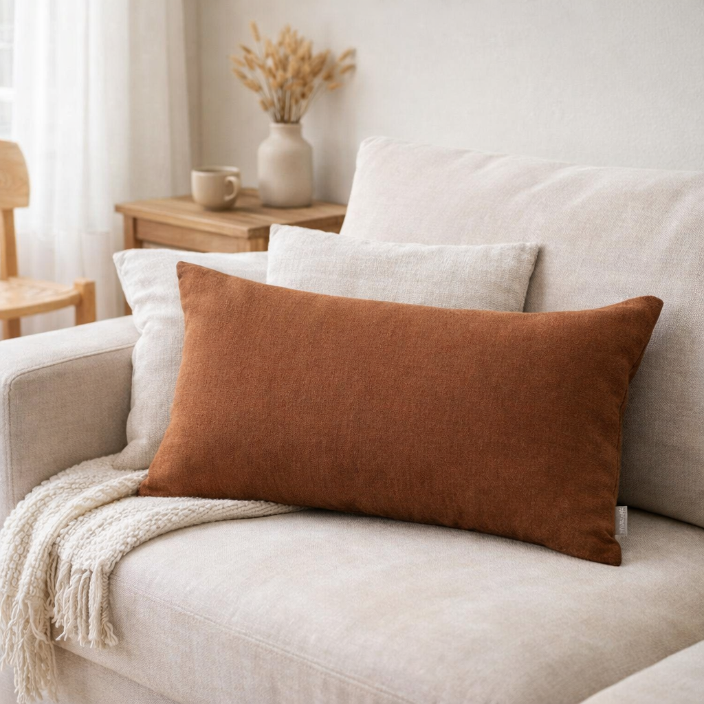 Coussin uni Zeff Caramel 30 x 50 en situation