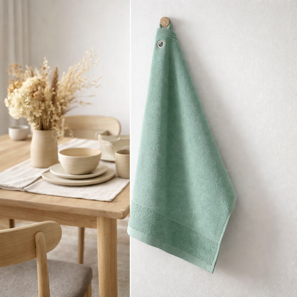 Essuie-mains oeillet Curl Thym 50 x 50 en situation