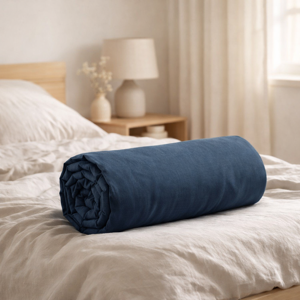 Drap housse Calita Marine 140x190 bonnet 30 cm en situation