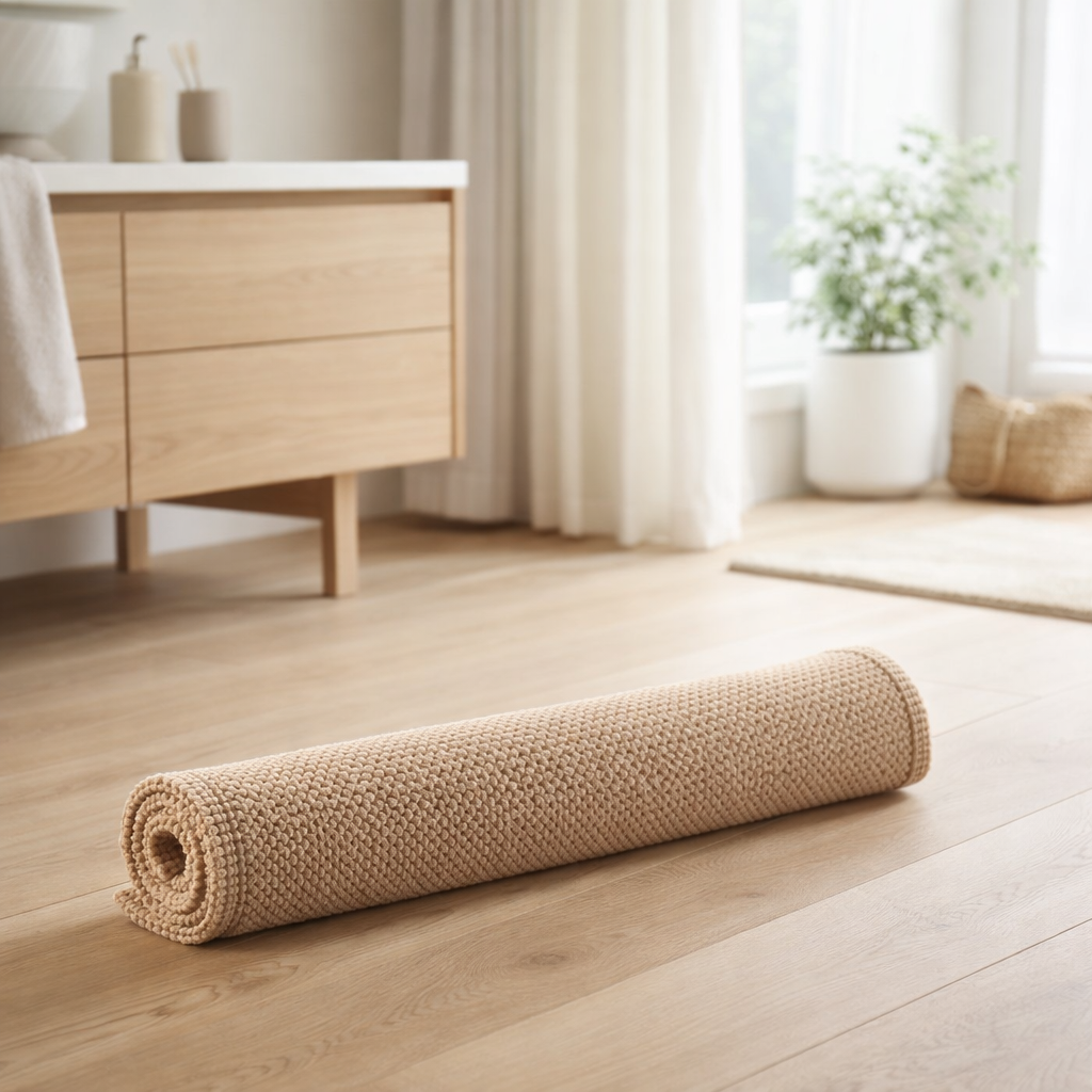Tapis de bain uni Etia Latte 54 x 110 en situation