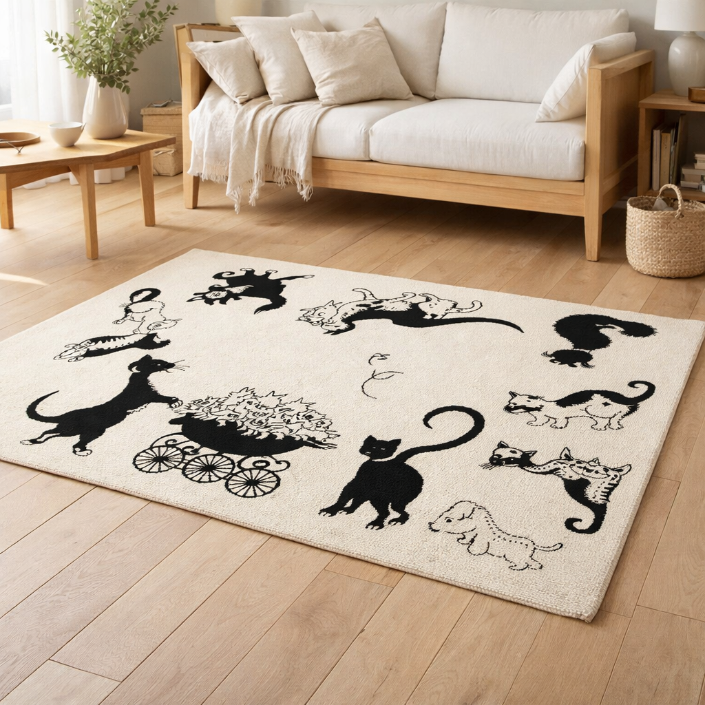 Tapis Dubout Multi Chats Ecru 60 x 90 en situation