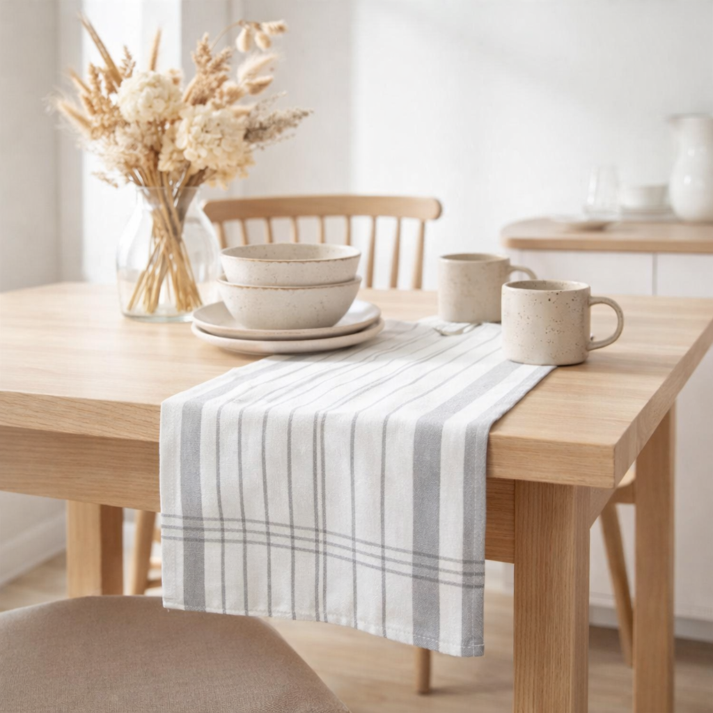 Torchon Petites Rayures gris en situation