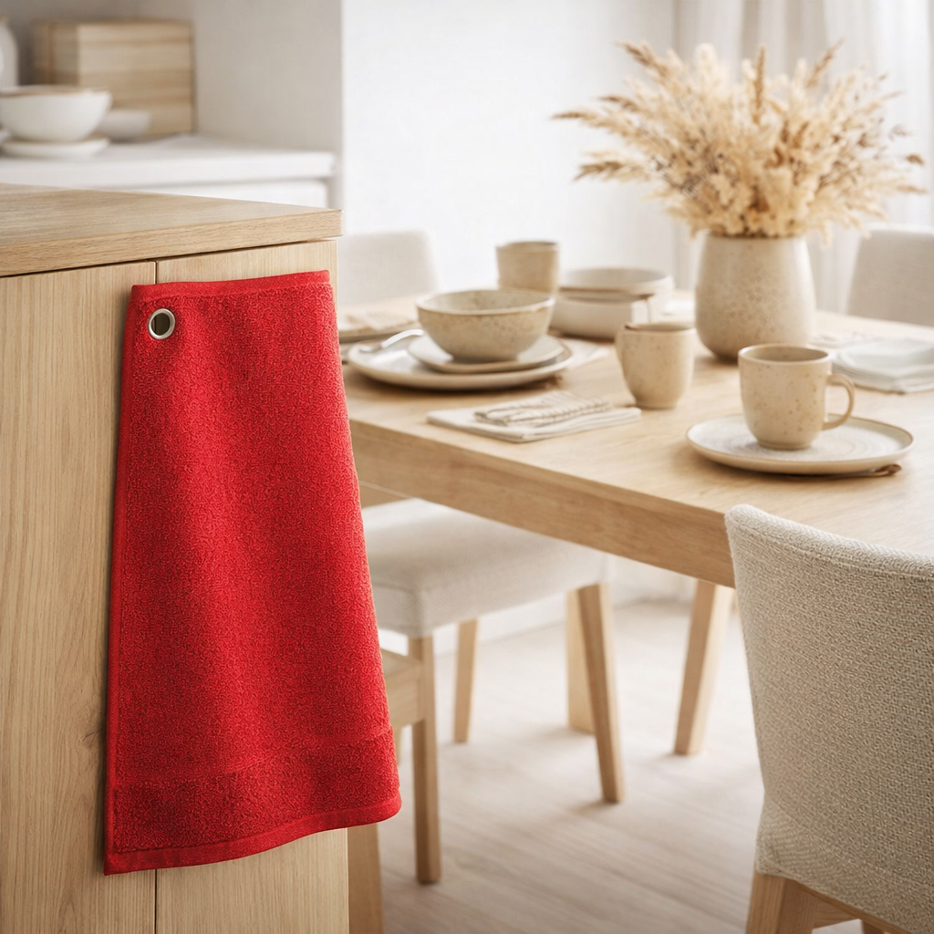 Essuie-mains oeillet Curl Paprika 50 x 50 en situation
