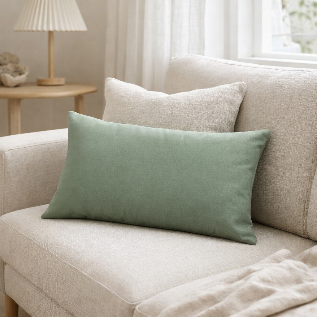 Coussin recyclé Gianni Verveine 30 x 50 en situation