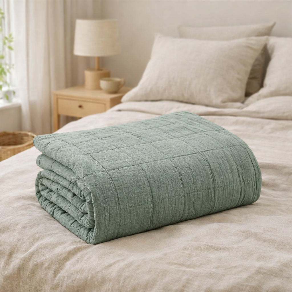 Jeté recyclé Titou Vert de gris 240 x 260 en situation