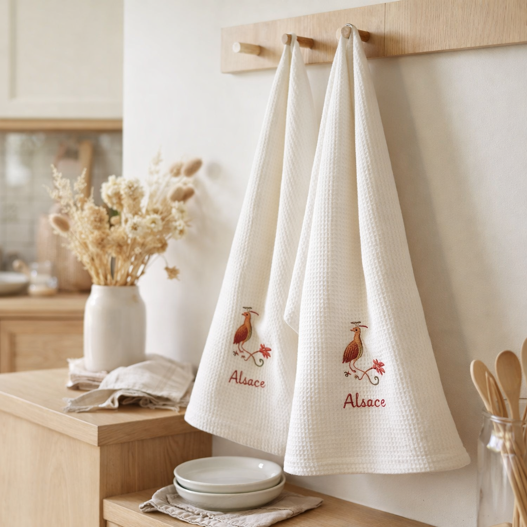 Mignognette 2 Torchons Nid d'abeilles Alsace Assortis 40 x 60 en situation