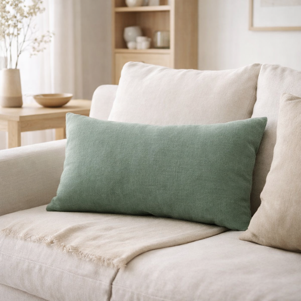 Coussin uni Zeff Thym 30 x 50 en situation