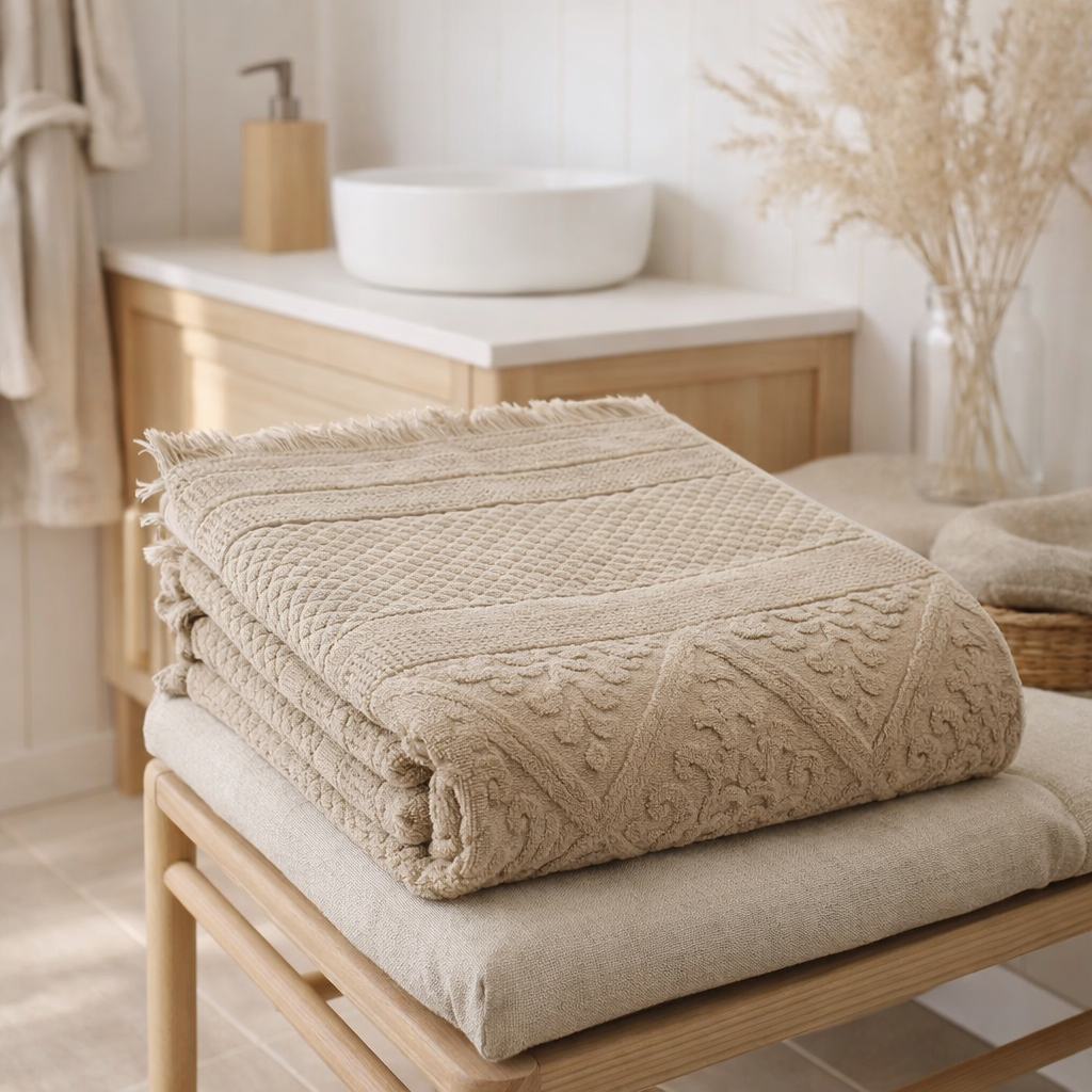 Drap de douche uni Zoe Chamois 70 x 140 en situation