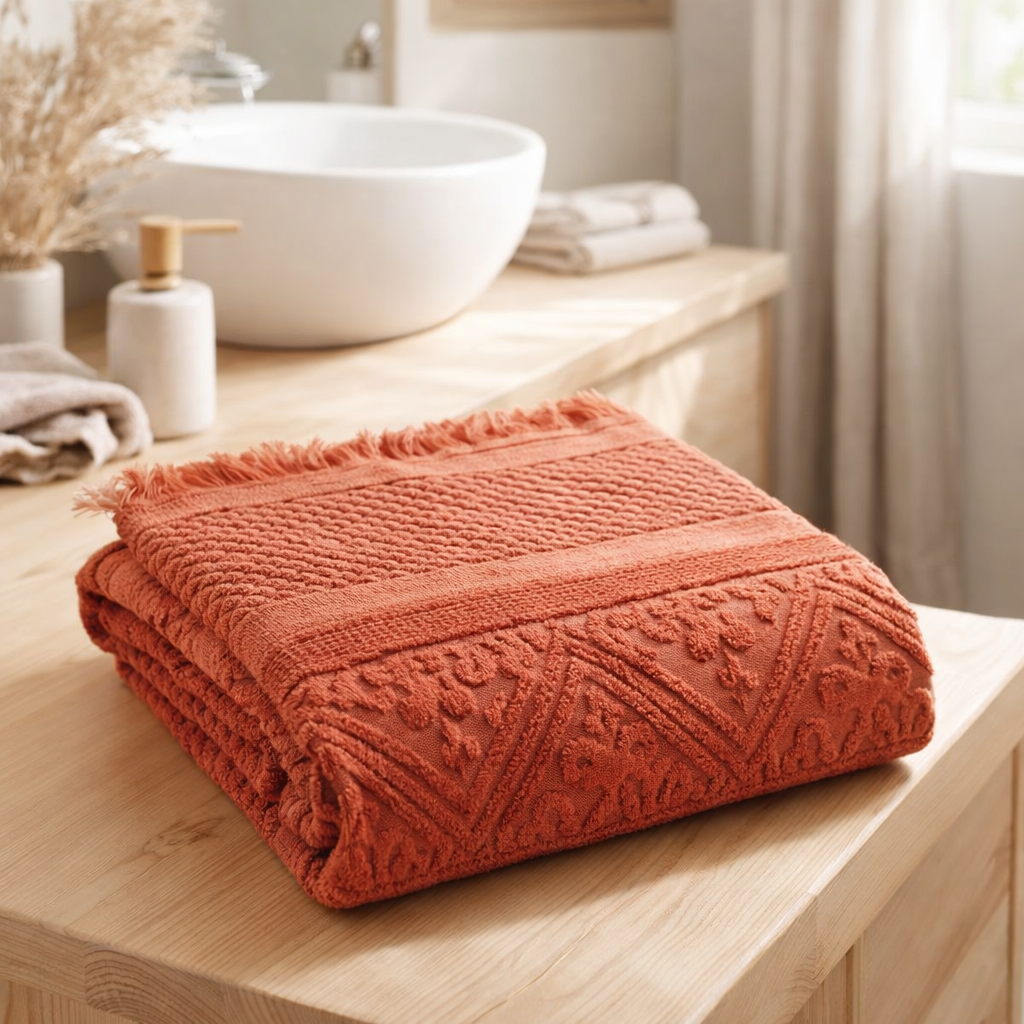 Drap de bain Zoe Sienne 100 x 180 en situation