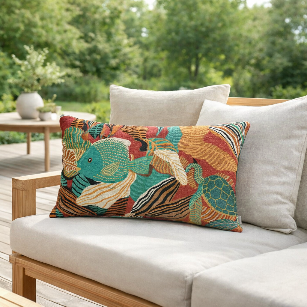 Coussin Dori outdoor Papaye 40 x 65 en situation