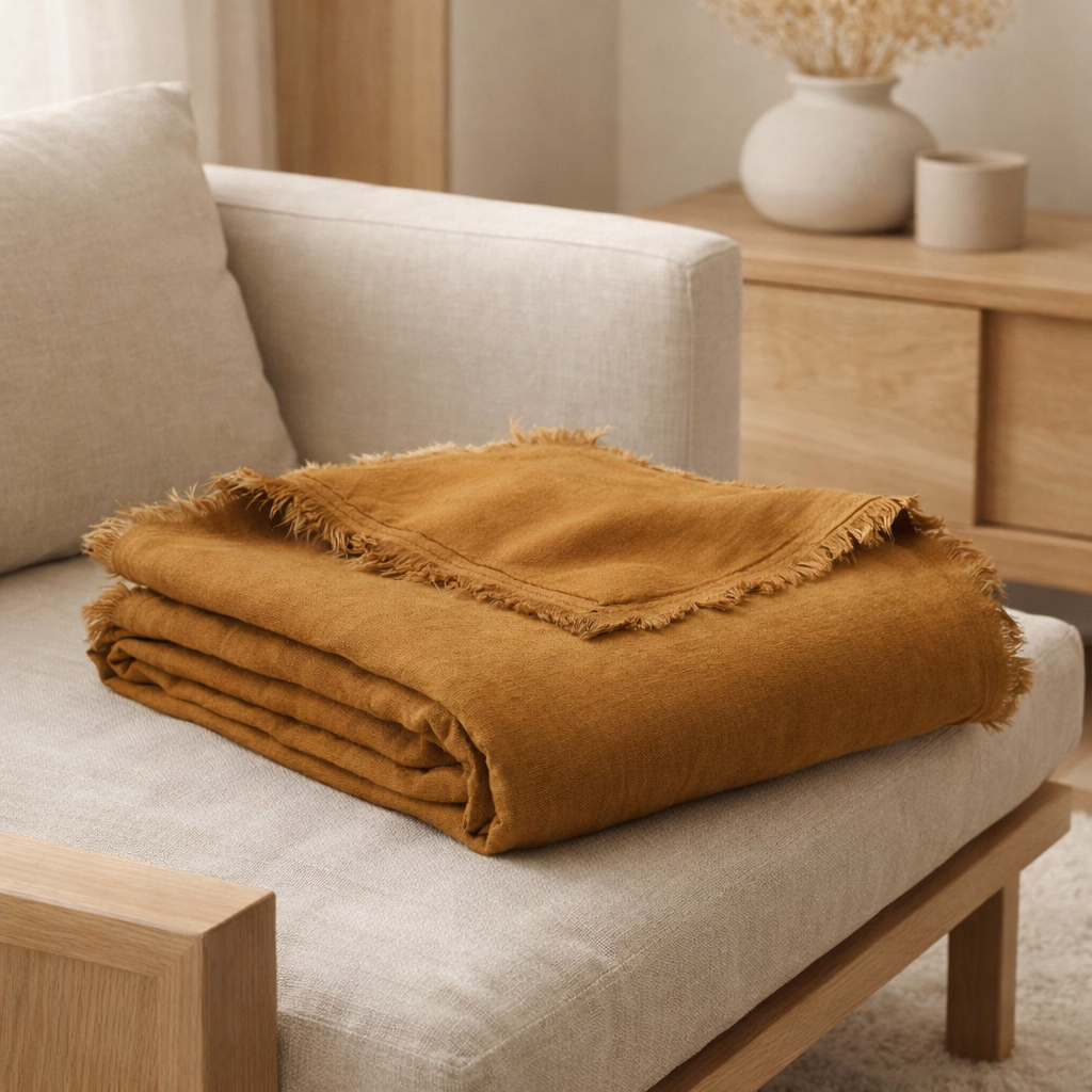 Plaid Zeff Nomade Bronze 130 x 180 en situation