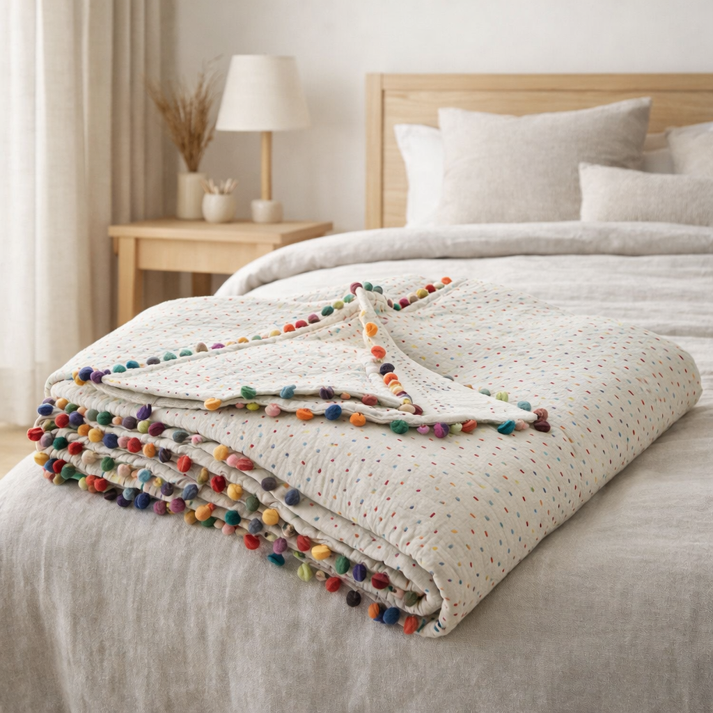 Courtepointe Gastounet multico 180 x 180 en situation