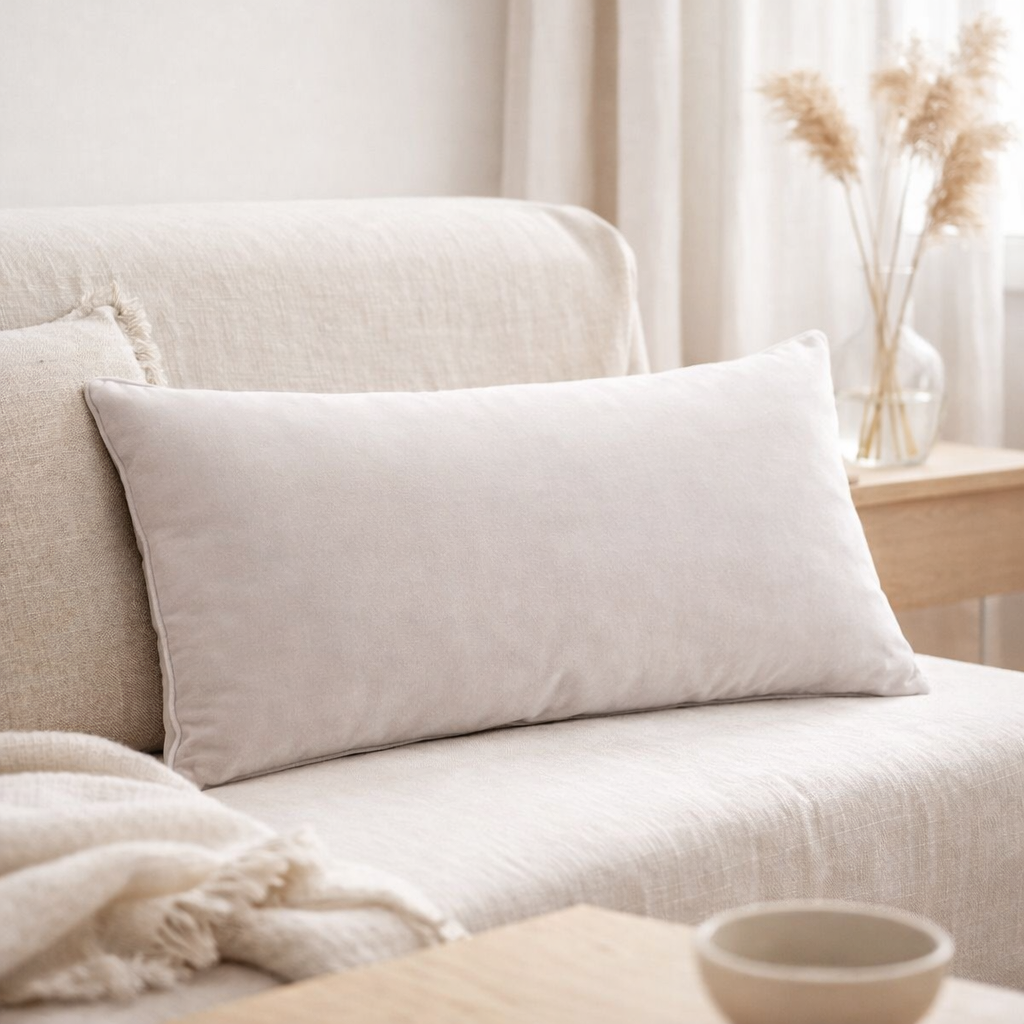 Coussin uni Elise Craie 40 x 65 en situation
