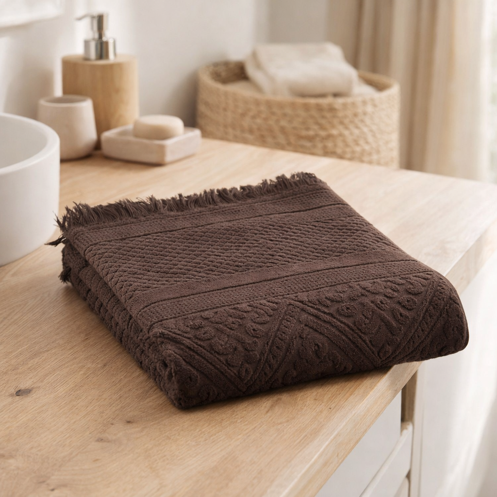 Serviette de toilette Zoé Ébčne 50 x 100 en situation