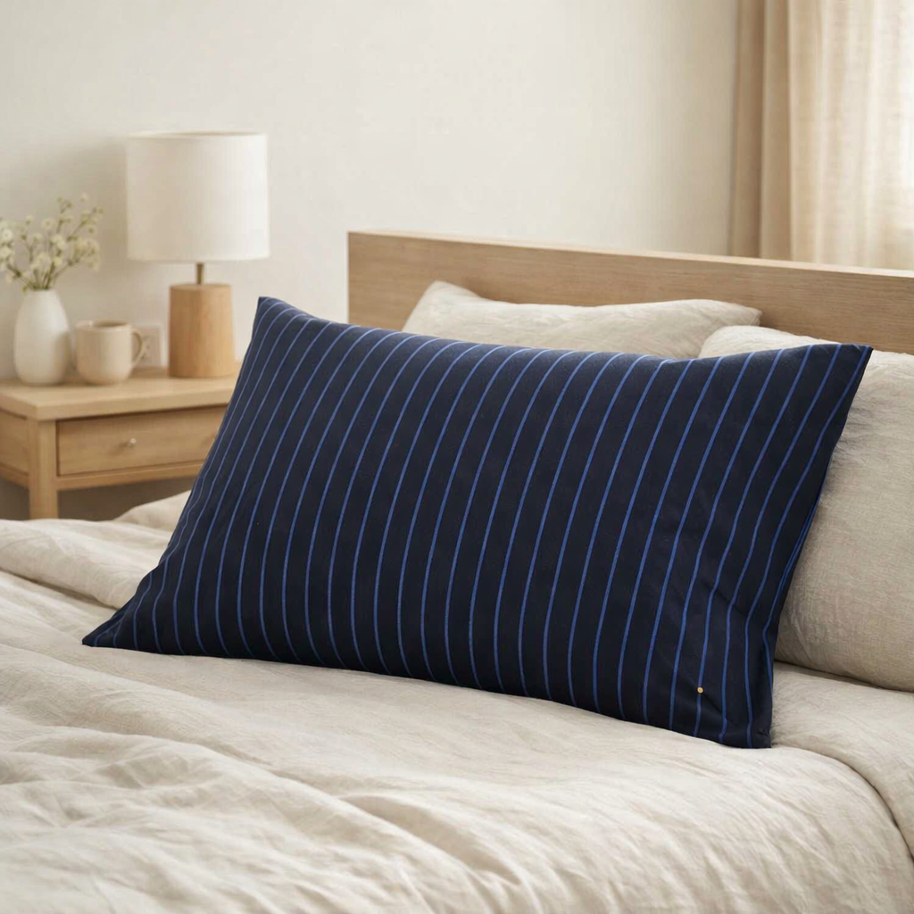 Taie d'oreiller Line Blue 70 x 50 en situation