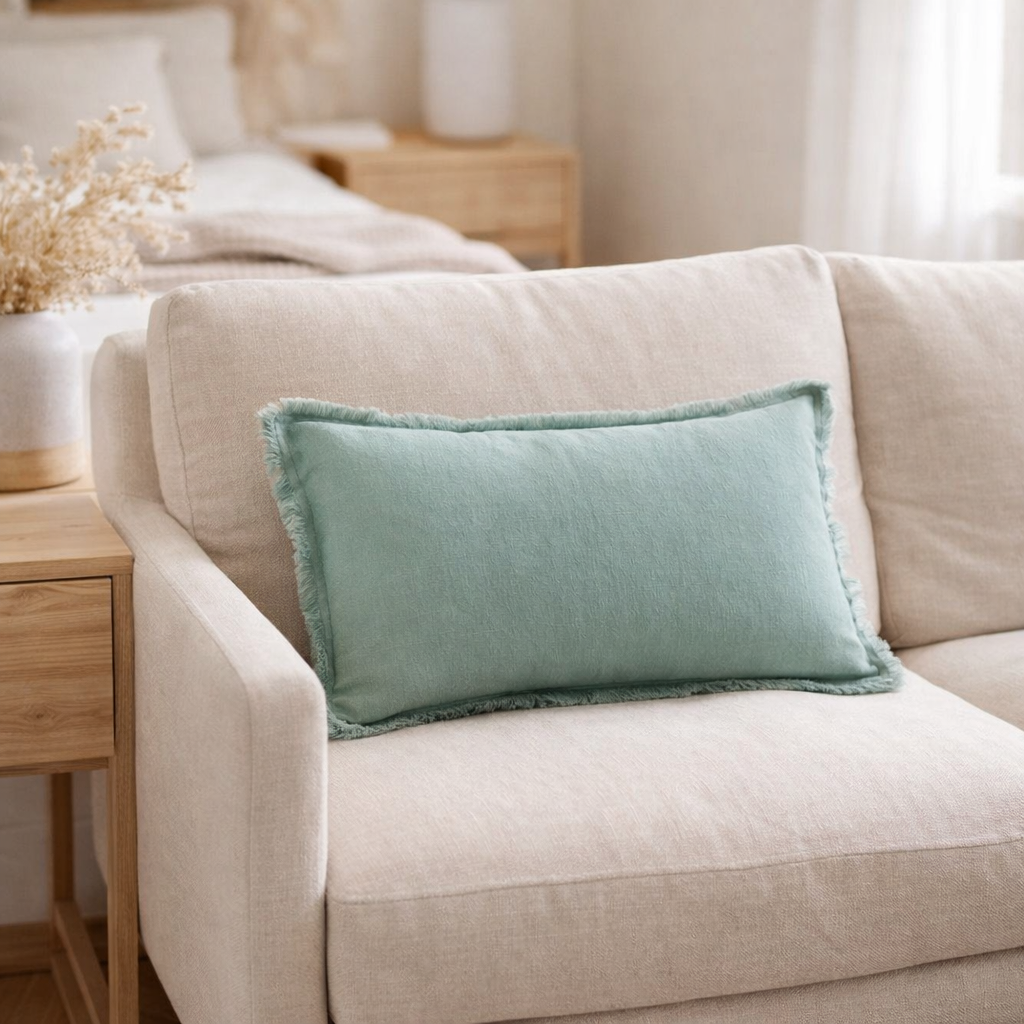 Coussin uni Laly Opaline 30 x 50 en situation