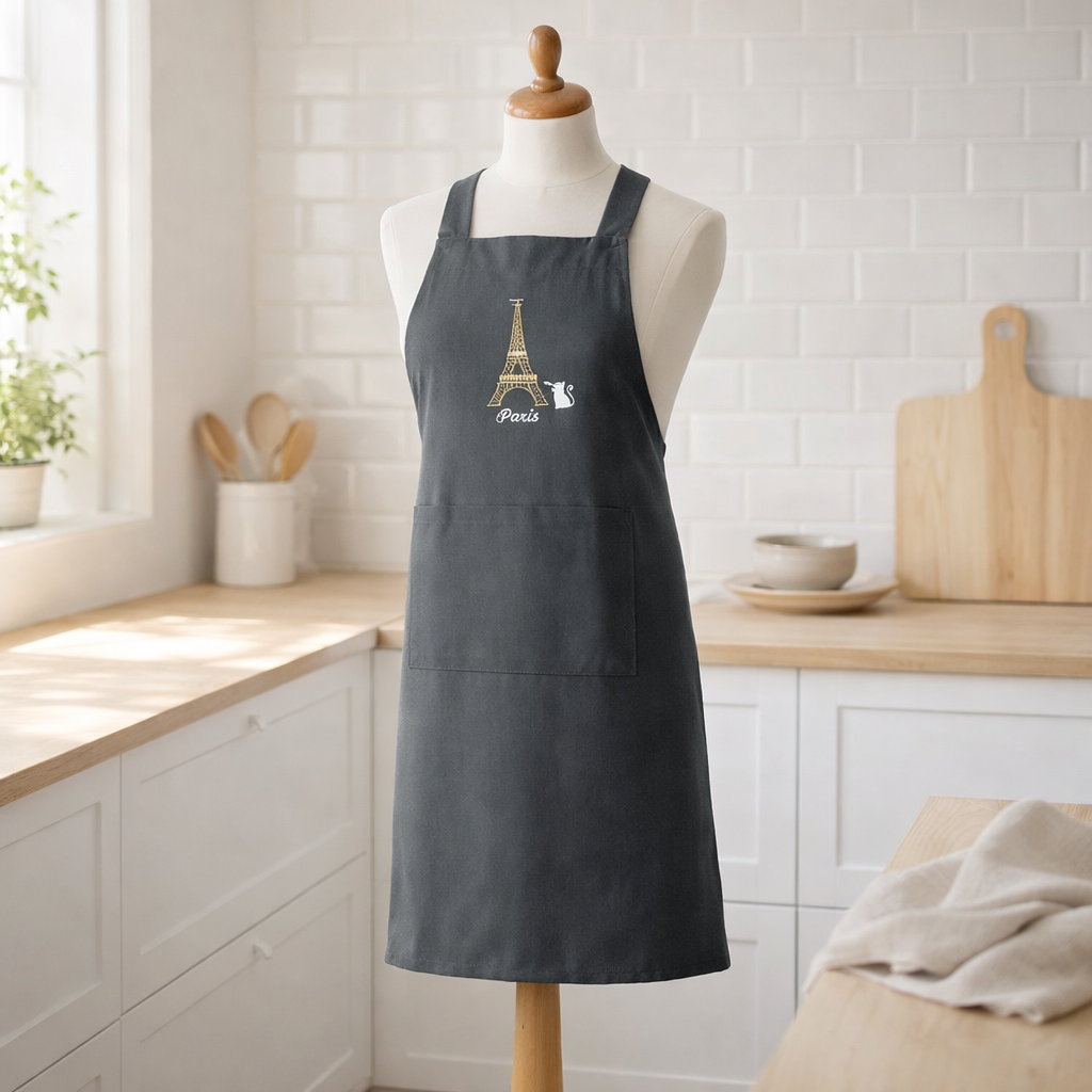 Tablier de cuisine japonais recyclé Tour Eiffel Ombre 125 x 85 en situation