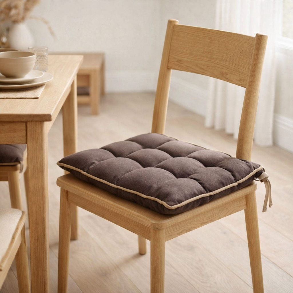 Galette de chaise Grace recyclée Café 40 x 40 x 3 en situation