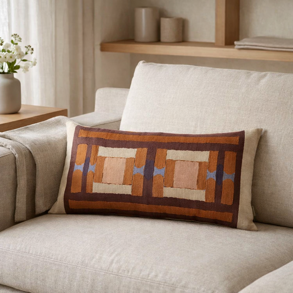 Coussin imprimé Taho Cuivre 30 x 50 en situation