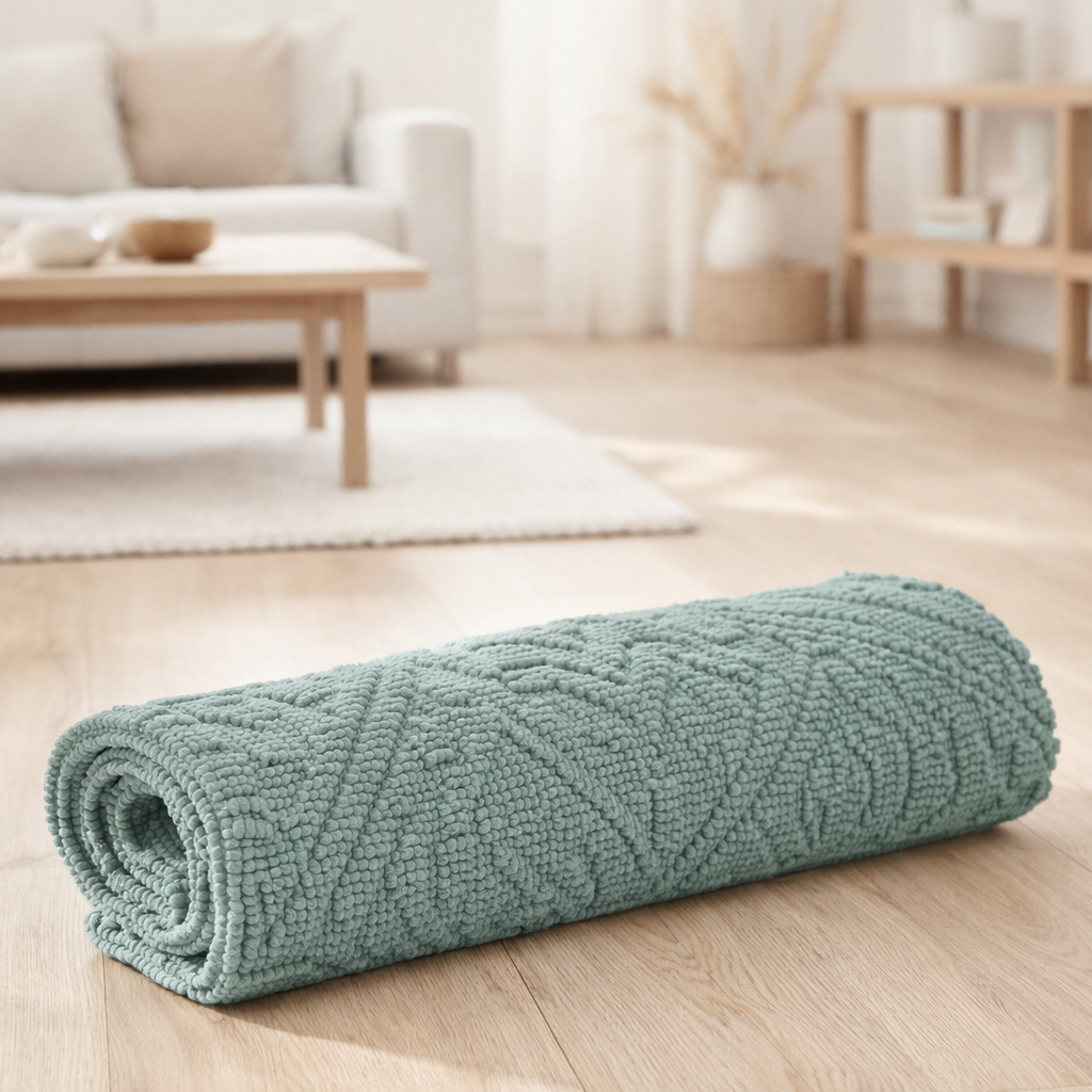 Tapis de bain uni Enzo Vert de gris 70 x 140 en situation