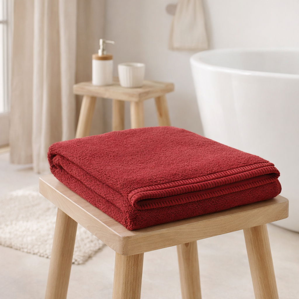 Drap de douche Bora Géranium 70 x 130 en situation