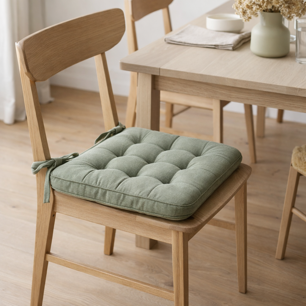 Galette de chaise Grace recyclée Matcha 40 x 40 x 3 en situation