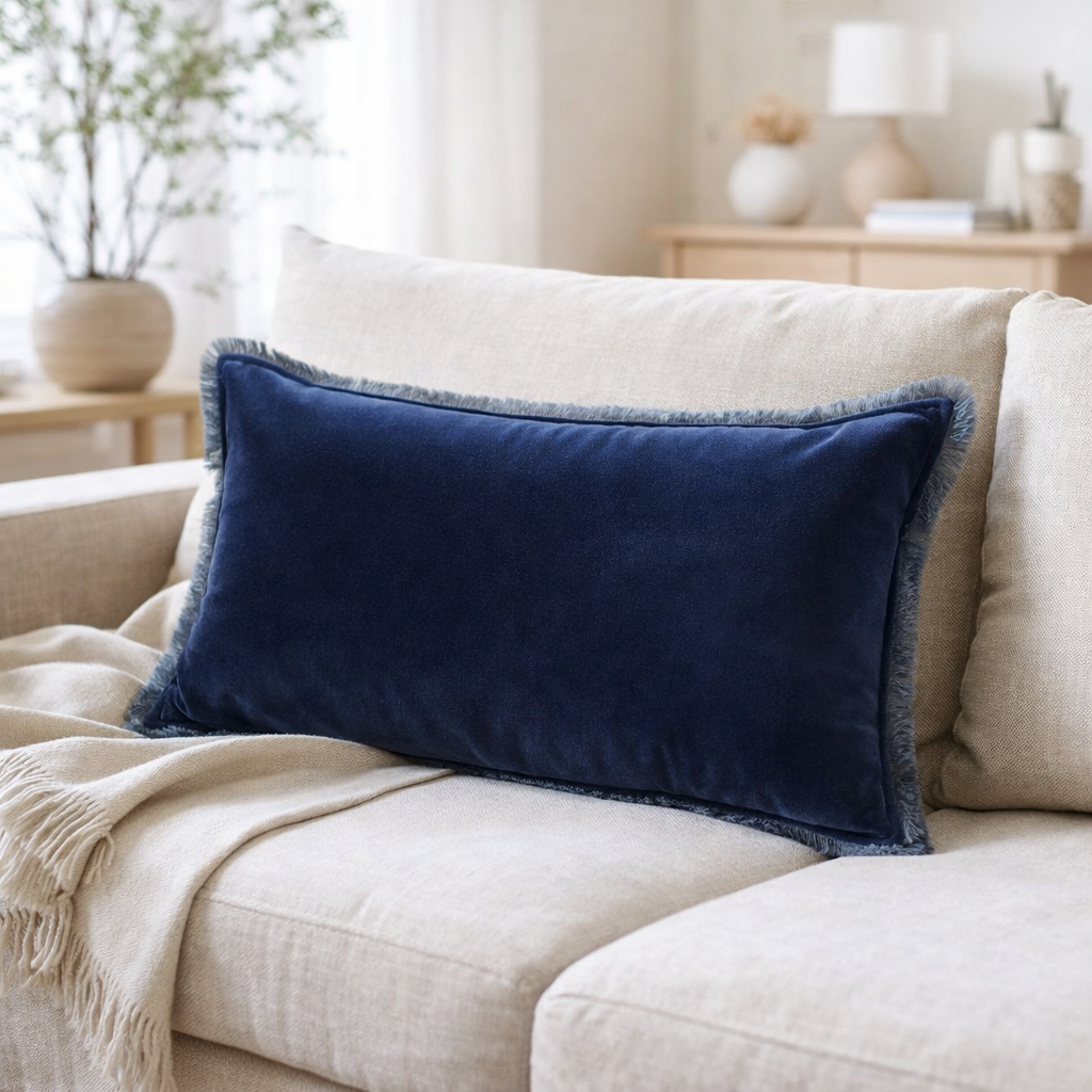 Coussin uni Fara Marine 40 x 65 en situation