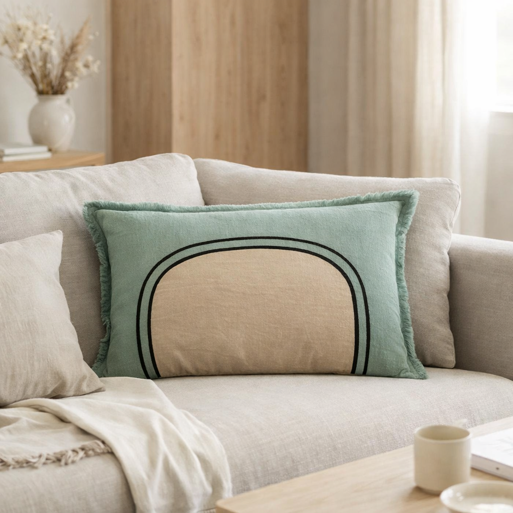 Coussin bicolore Laly Opaline 40 x 65 en situation