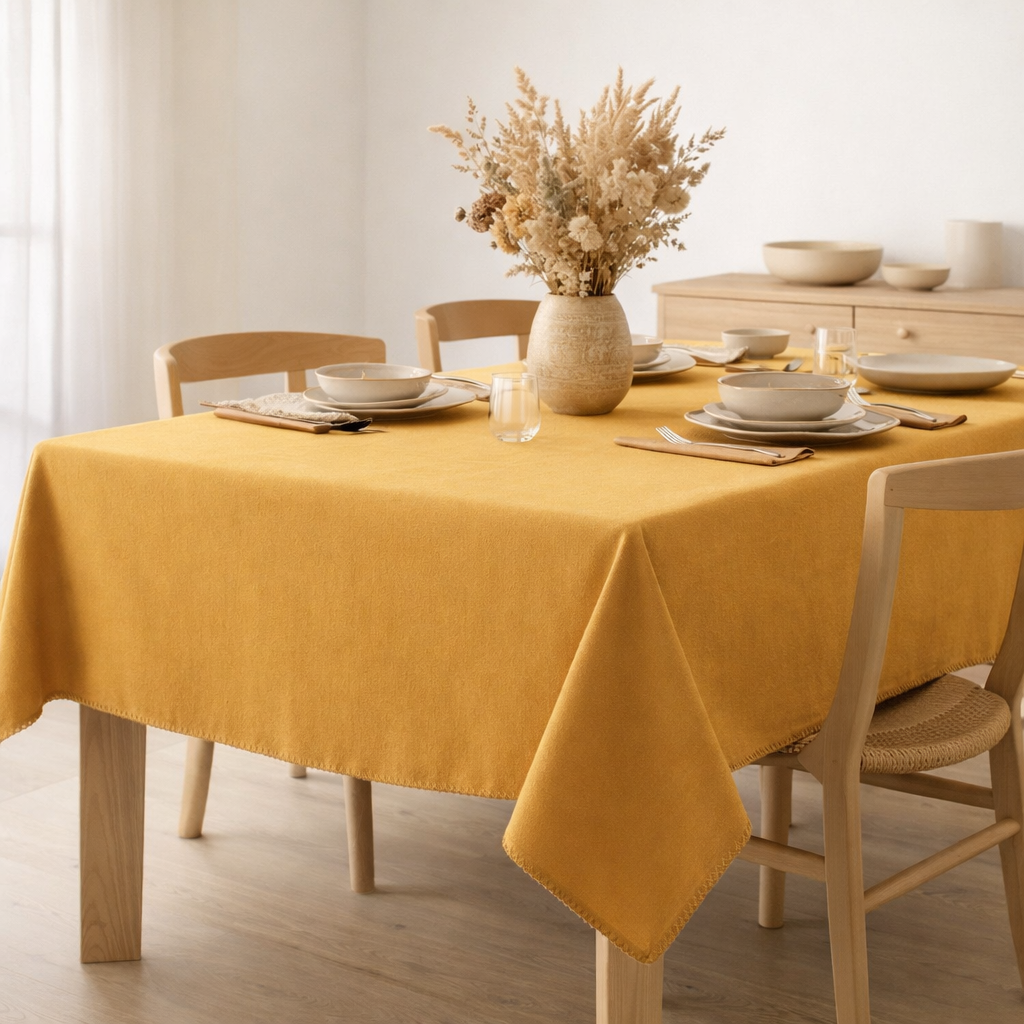 Nappe recyclée Delia Tournesol 170 x 300 en situation