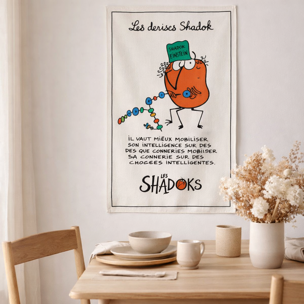 Torchon Shadoks Einstein Ecru 48 x 72 en situation