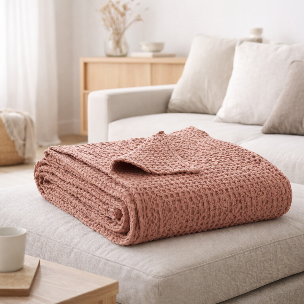 Jeté Stonewashed Tana Blush 180 x 260 en situation