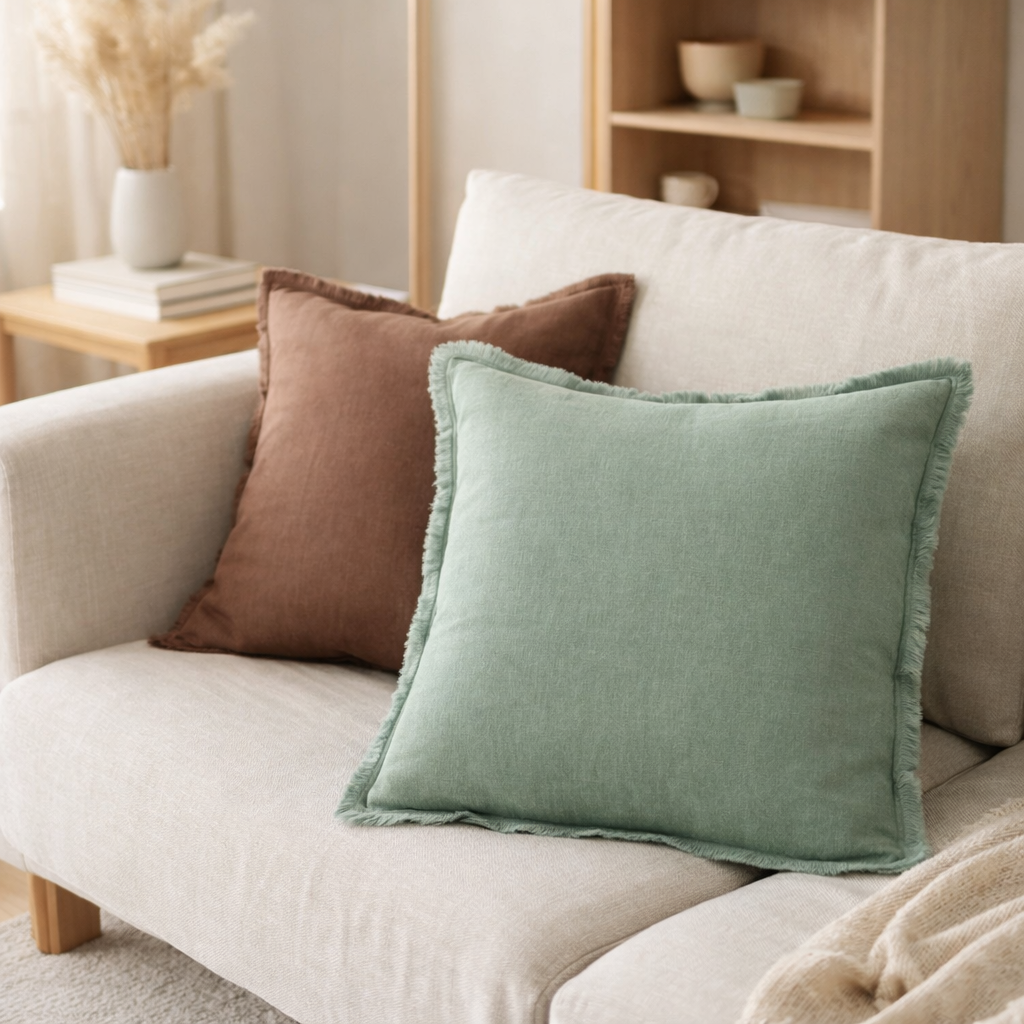 Coussin uni Laly Opaline 45 x 45 en situation