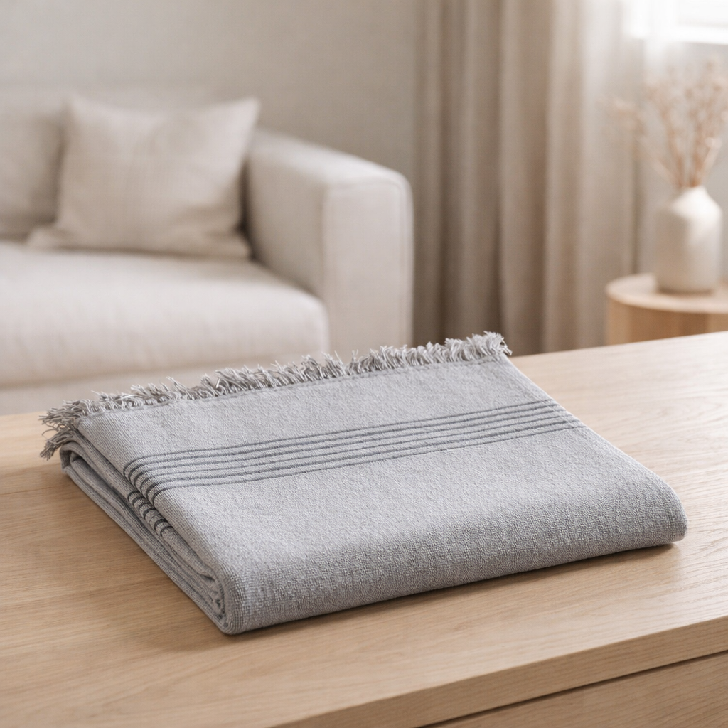 Drap hammam Cancun Brume 90 x 180 en situation