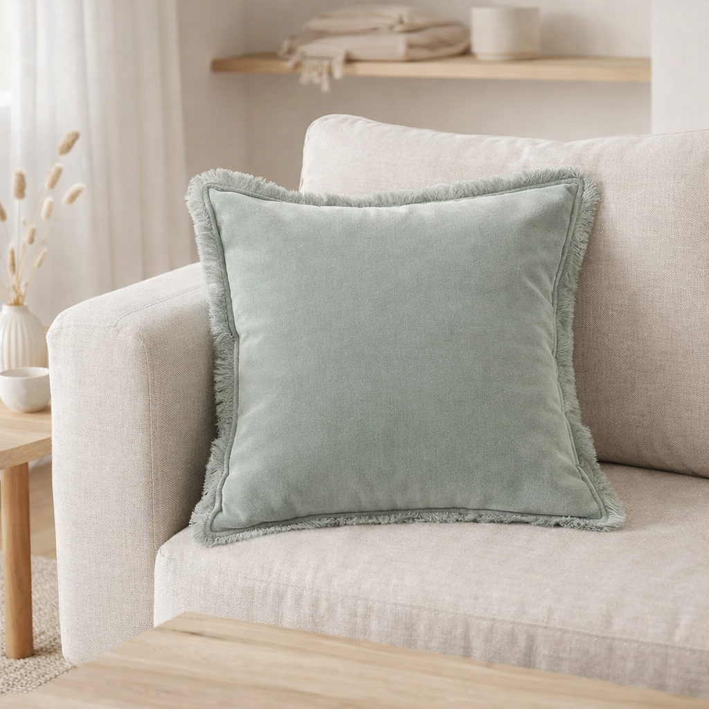Coussin uni Fara Titane 45 x 45 en situation