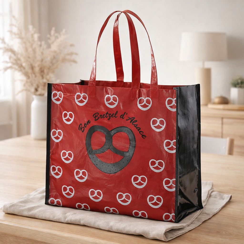 Grand Sac Shopping Bretzel Rouge 36 x 44 en situation