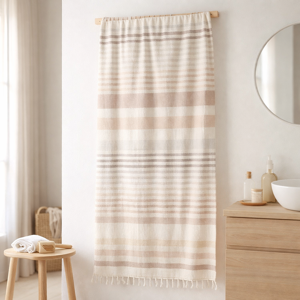 Drap hammam recyclé Samoa Naturel 100 x 200 en situation
