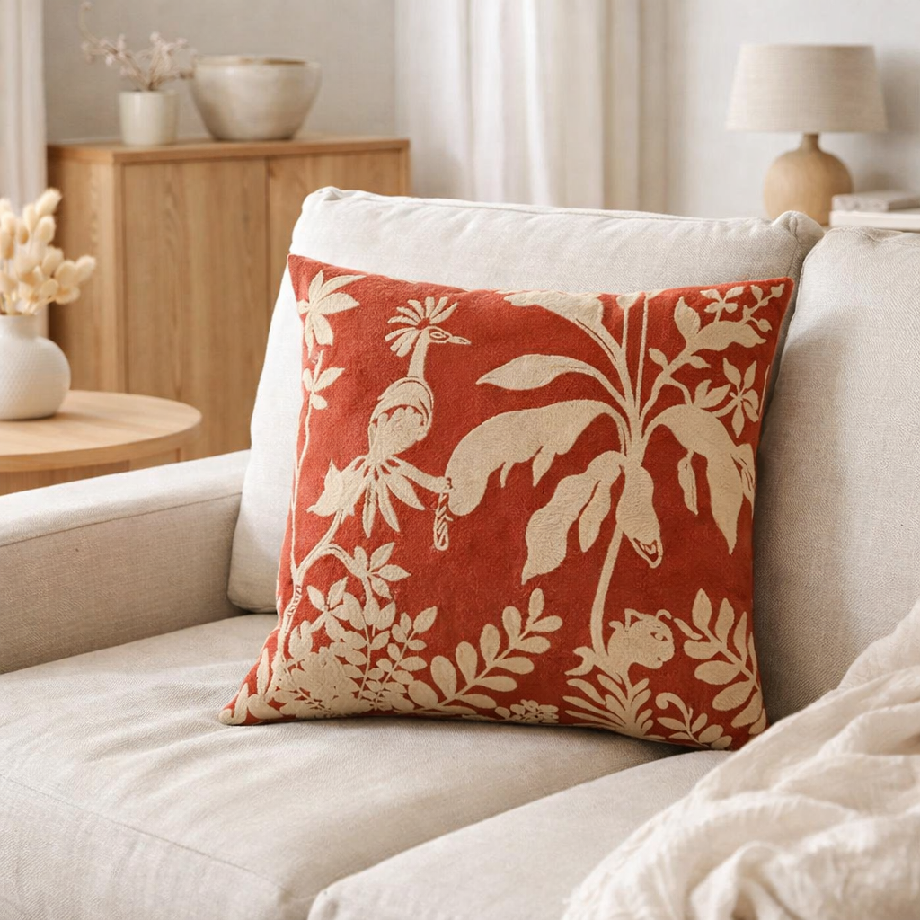Coussin brodé Raki Rooibos 45 x 45 en situation