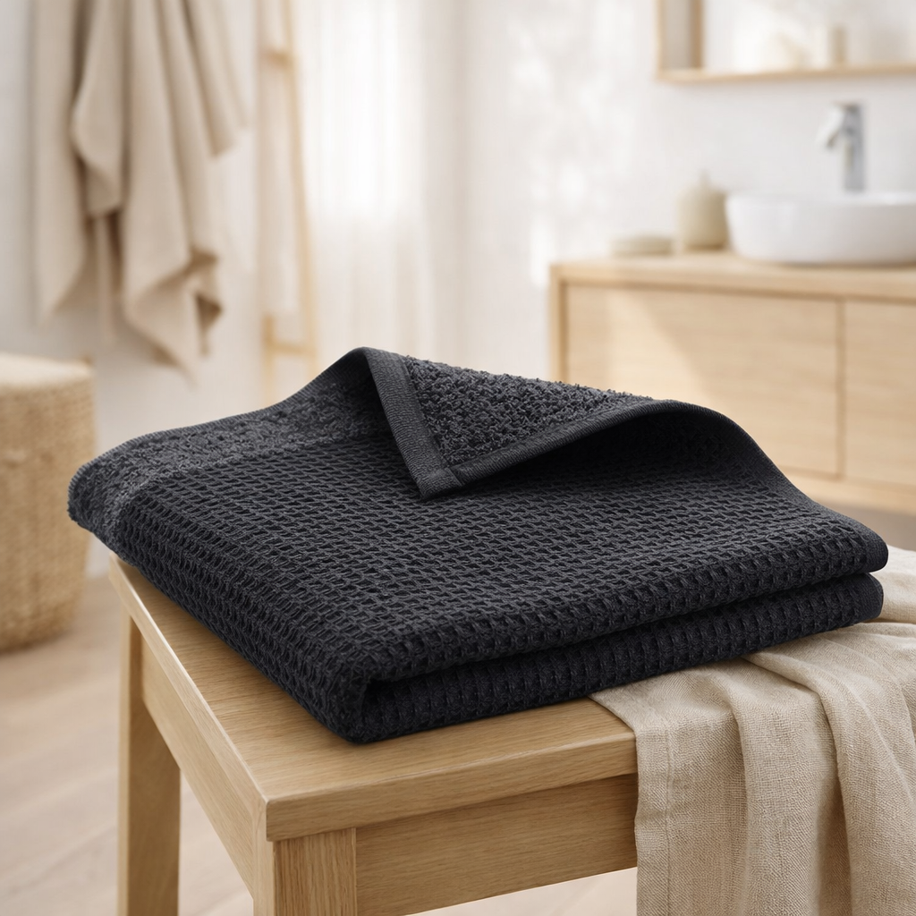 Drap de bain recyclé Abby Tonnerre 90 x 150 en situation