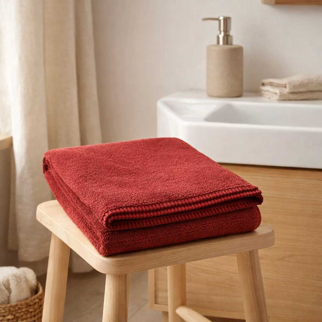 Serviette de toilette Bora Géranium 50 x 100 en situation