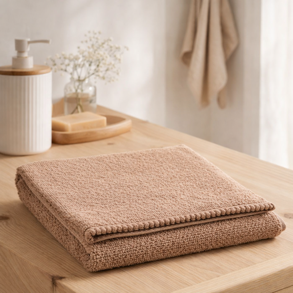 Serviette de toilette Bora Latte 50 x 100 en situation