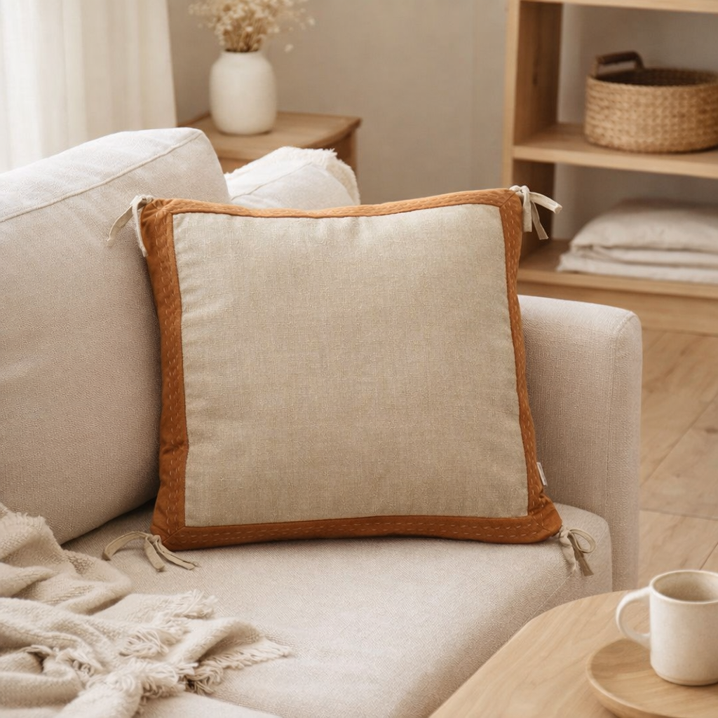 Coussin Elise Chambray Rouille 45 x 45 en situation