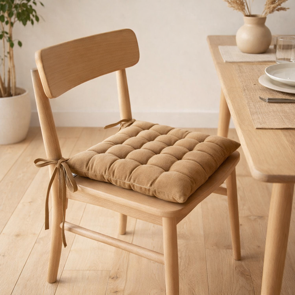 Galette de chaise 36 points Zea recyclée Tabac 38 x 38 x 3 cm en situation