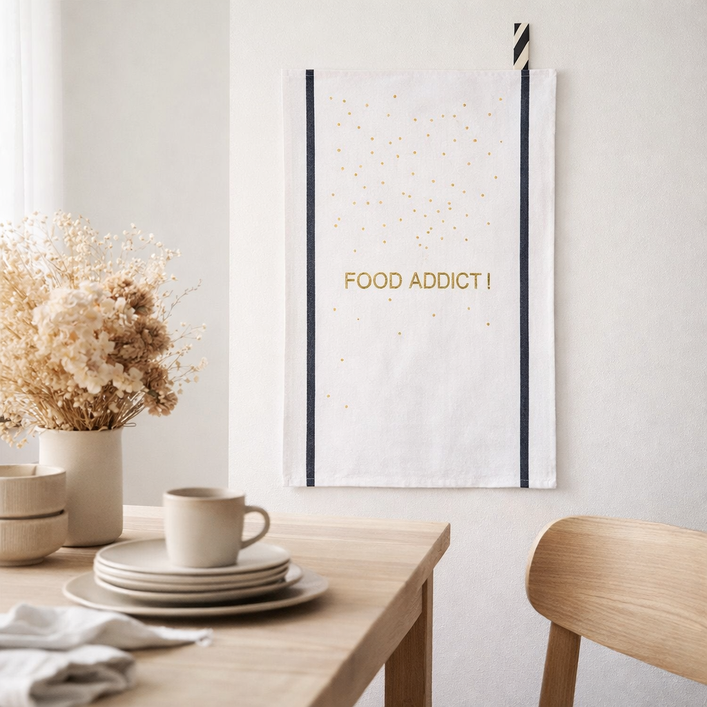 Torchon Addict ou Blanc 50 x 70 en situation