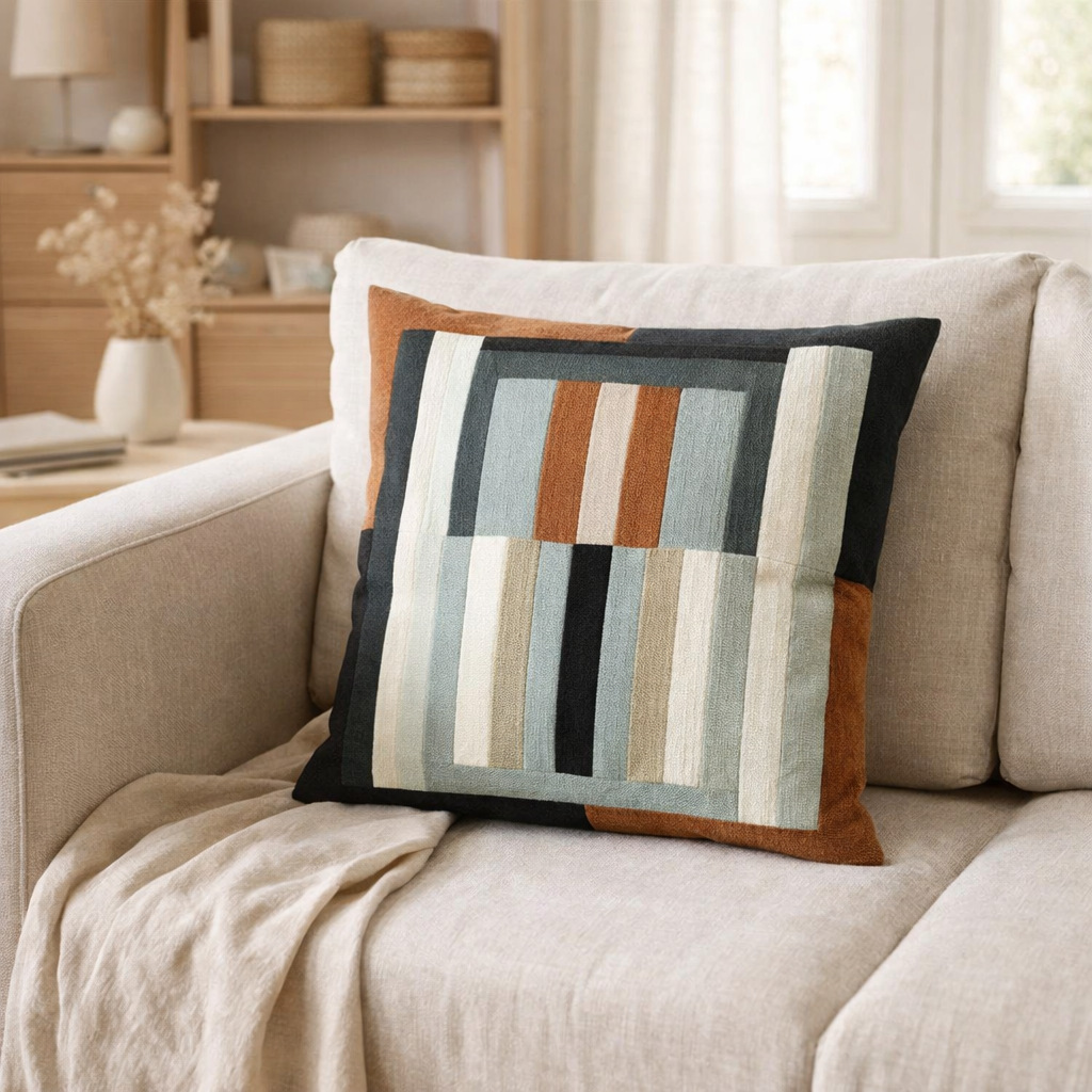 Coussin brodé Jason Ciel 45 x 45 en situation