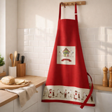 Tablier de cuisine Hisla Rouge/Ecru 72 x 85 en situation